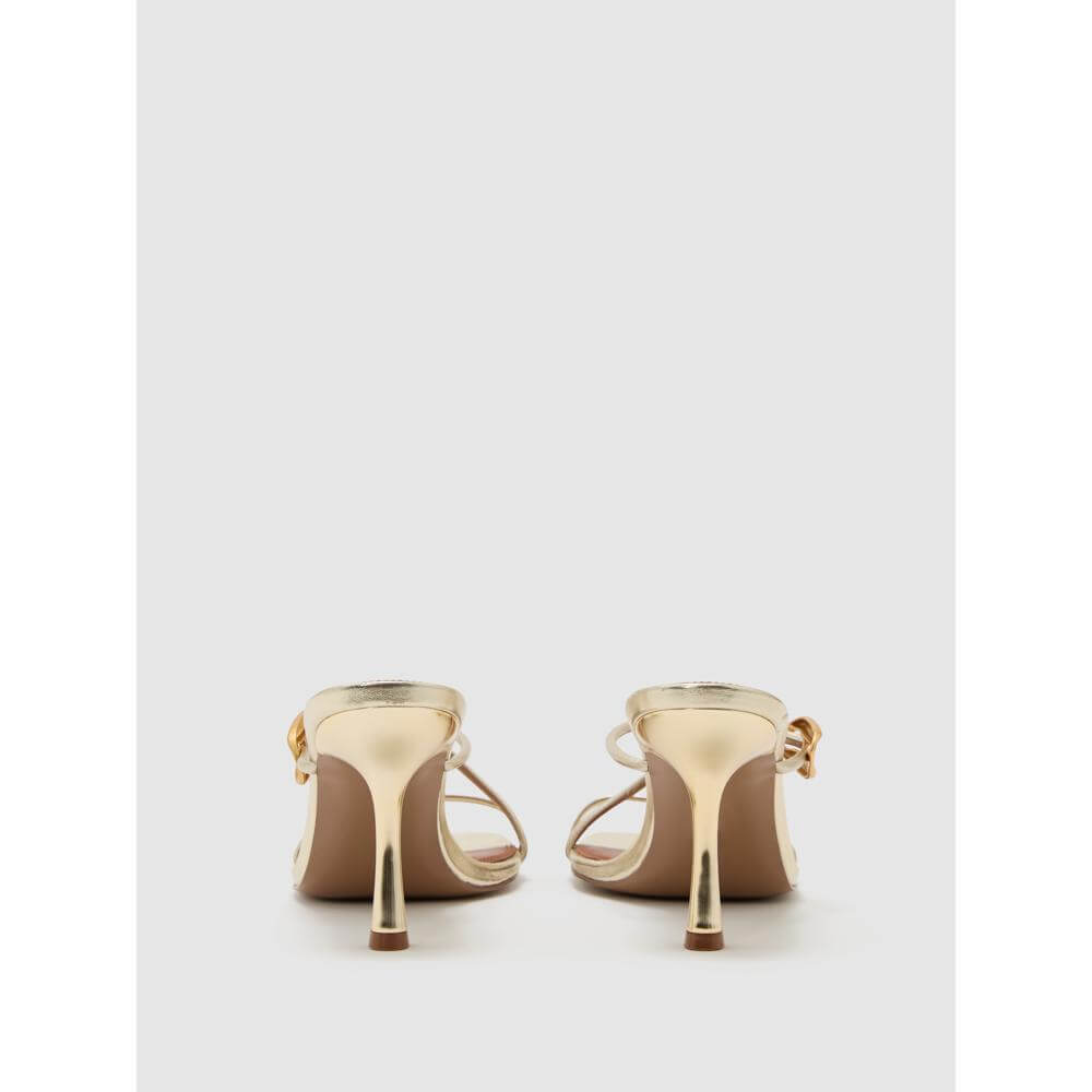 REISS Alex Leather Metallic Detail Heeled Sandals